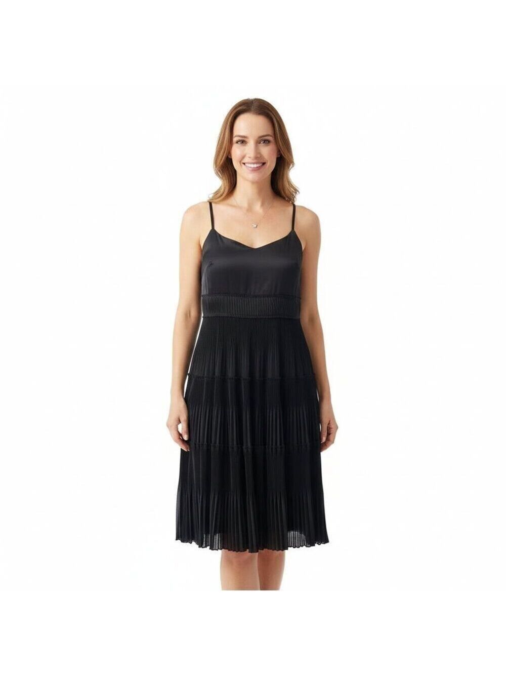 Simon Chang Pleated Black Dress Size 6